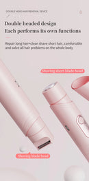 Women's 2-in-1 Dual-Head Electric Razor Painless Bikini Trimmer Wet/Dry Use Detachable Head for Ladies Pubic Hair Shaver
