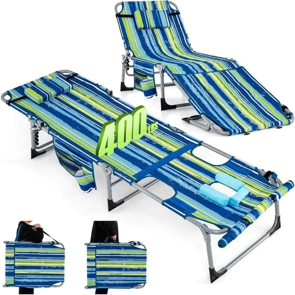 Tanning Chair, 400LBS Beach Lounge w/Face Arm Hole & Hand Shoulder Strap, Folding Layout Sunbathing Chair, Face Down Outdoor