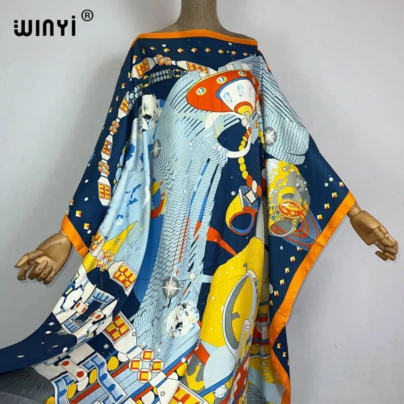 WINYI 2023 new Africa Fashion boho Popular printed twill Kaftan Maxi dress Summer Beach Bohemian Caftan long dress for lady - M & M Global