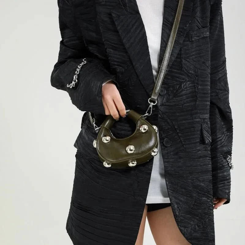 Retro Versatile Ladies Mini Handbag Women Big Rivet Personality Luxury Designer Crossbody Bags for Women Streetwear Shoulder Bag - M & M Global
