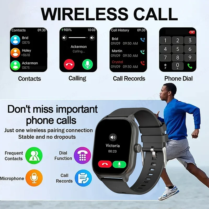 Smart watch with full touch screen, call, message reminder and other functions, compatible with iPhone/Android phones