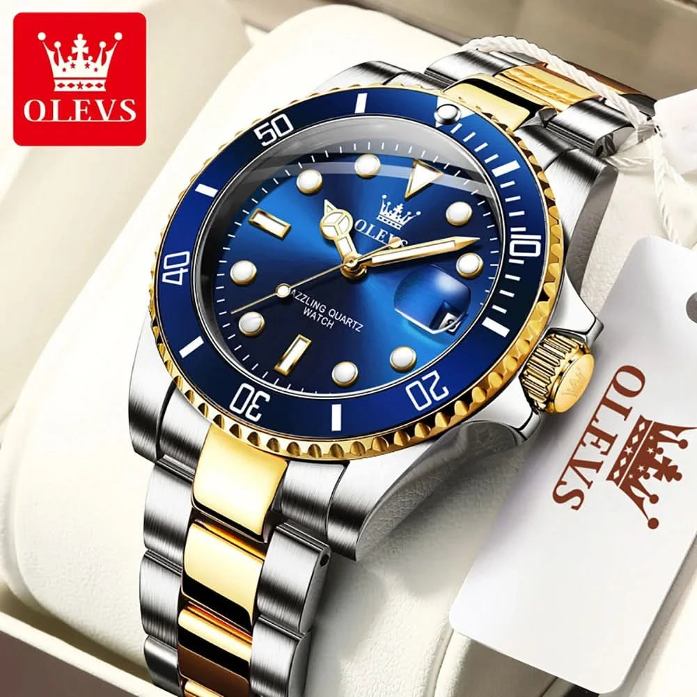 OLEVS Watches for Men with Date Luxury Big Face Waterproof Mens Wristwatch Analog Dress Two Tone Stainless Steel Man Watch - M & M Global