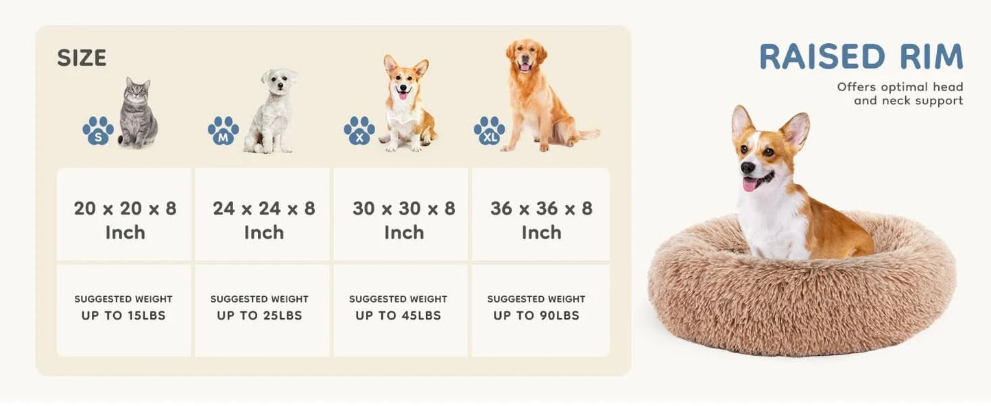 JHK Calming Dog Bed for Medium to Large Dogs Washable Large Pet Bed Anti-Slip Round Fluffy Plush Faux Fur Dog Bed