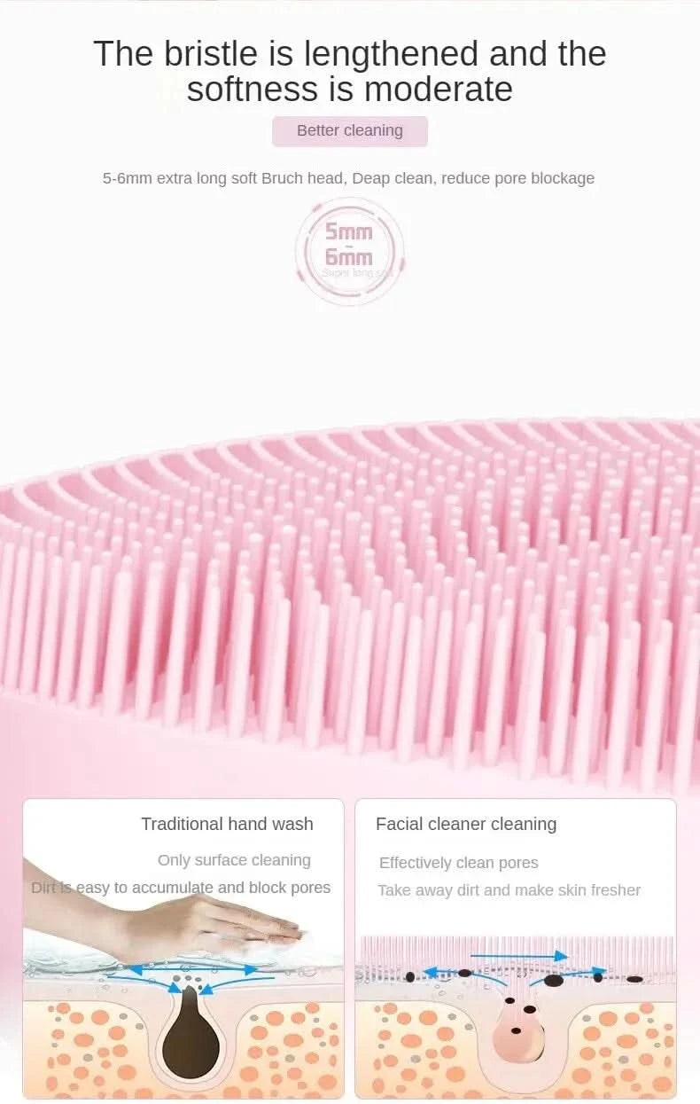 Electric Facial Cleansing Brush Deep Pore Cleaning Sonic Vibration Waterproof Acne Blackhead Remover Pore Cleaner Silicone - M & M Global