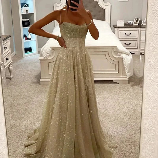 Women Hollow Sleeveless Mesh Evening Dress Bronzing High Waist Pleated Long Dress Birthday Party Dress Elegant Fashion New 2024 - M & M Global
