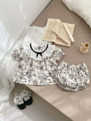 2PCS Summer Floral Baby Girl Suit New Autumn Fashion Lace Bow Baby Girls' Set Peter Pan Collar Shirt and Shorts Princess Outfits - M & M Global
