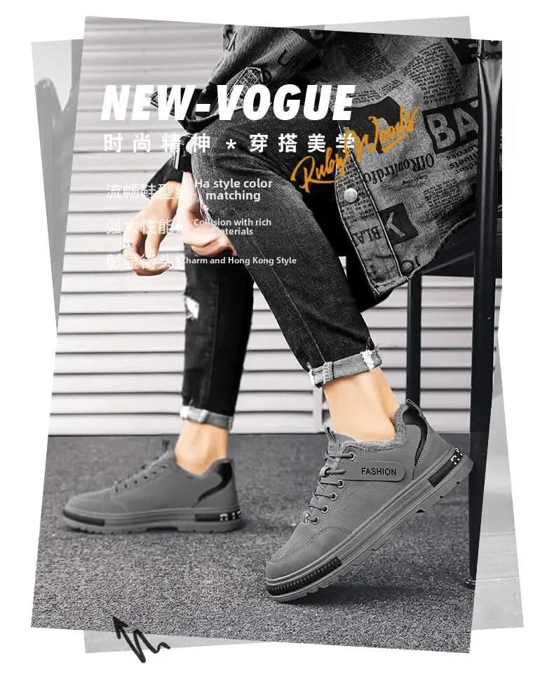 Winterfleece-lined Men's Shoes New Style Workwear Shoes Anti-slip Sport Casual Board Men's Korean Version Durable Labor-saving - M & M Global