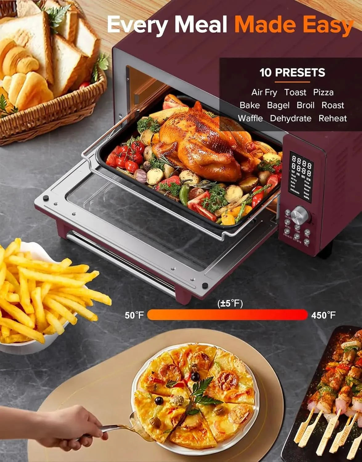 Bravo Pro Smart Air Fryer Toaster Oven Combo, 12-in-1 Functions with Quicker & Even Crisp Technology, 1800W, 50-450°F, PFAS-Free - M & M Global