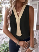 Elegant Women's Blouse Tees 2023 Summer Fashionable Style V-Neck Panel Sleeveless Top Lady Shirt S-XXXL - M & M Global