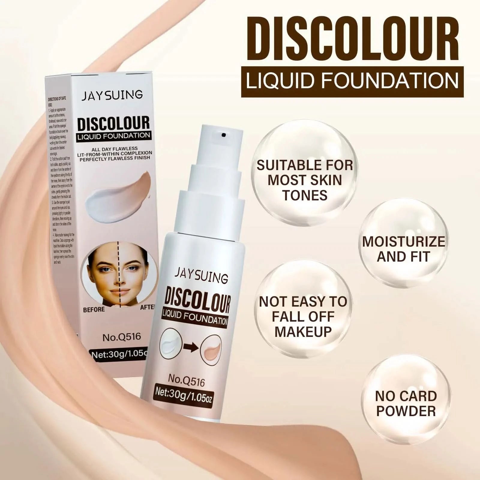 Jaysuing Liquid Foundation Temperature Color Changing Waterproof No Creasing Long-lasting Moisturizing No Separation Makeup - M & M Global