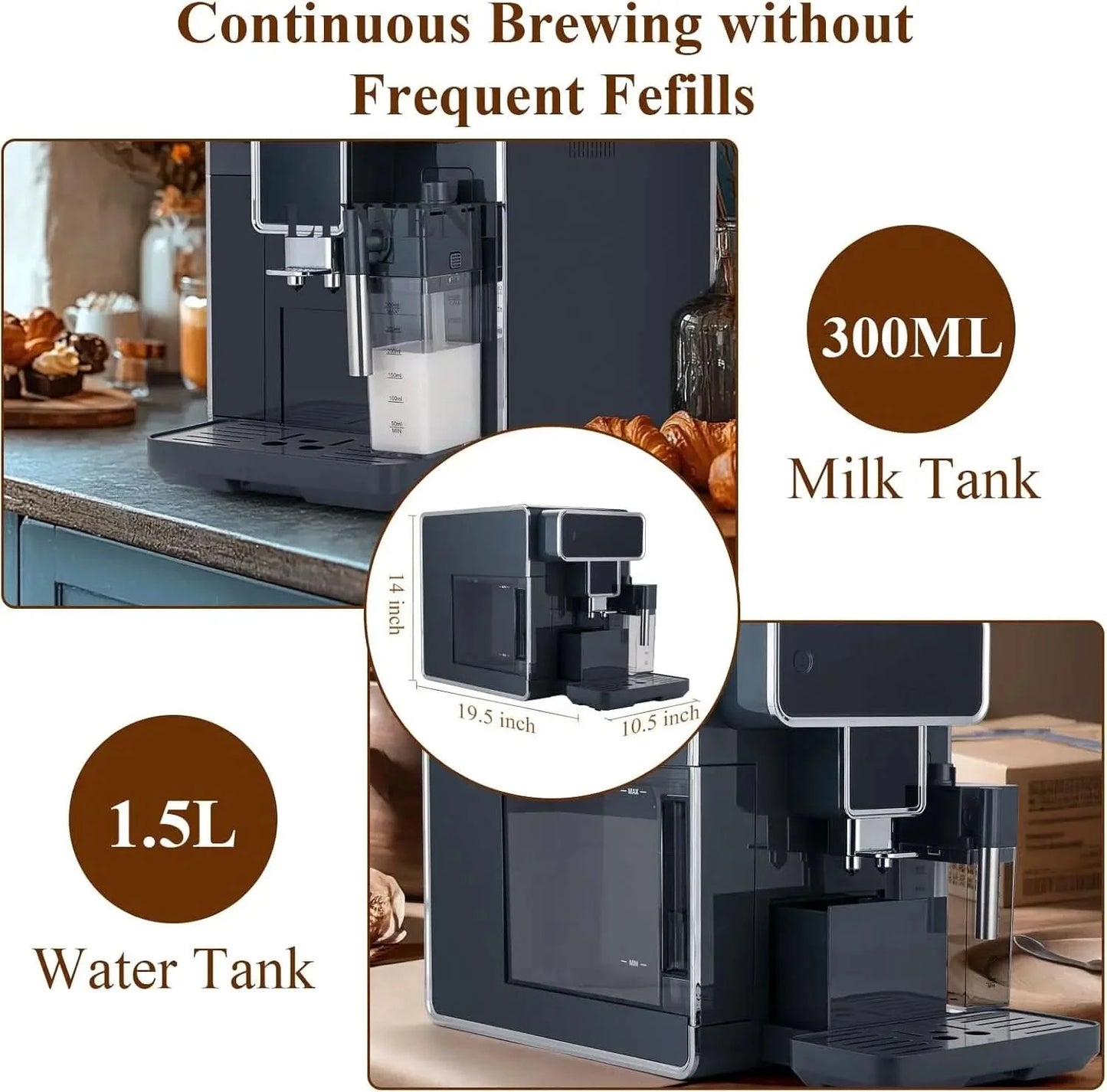 Fully Automatic Coffee Maker with Built-in 3-Level Grinder Expresso/Cappuccino/Latte/Americano Coffee Machines with Self-Cleanin - M & M Global