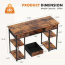 JHK 48 Inch Double Deck Shelving Office Computer Desk with Pull-out Fabric Storage Drawers Metal Frame Adjustable Feet Table ﻿