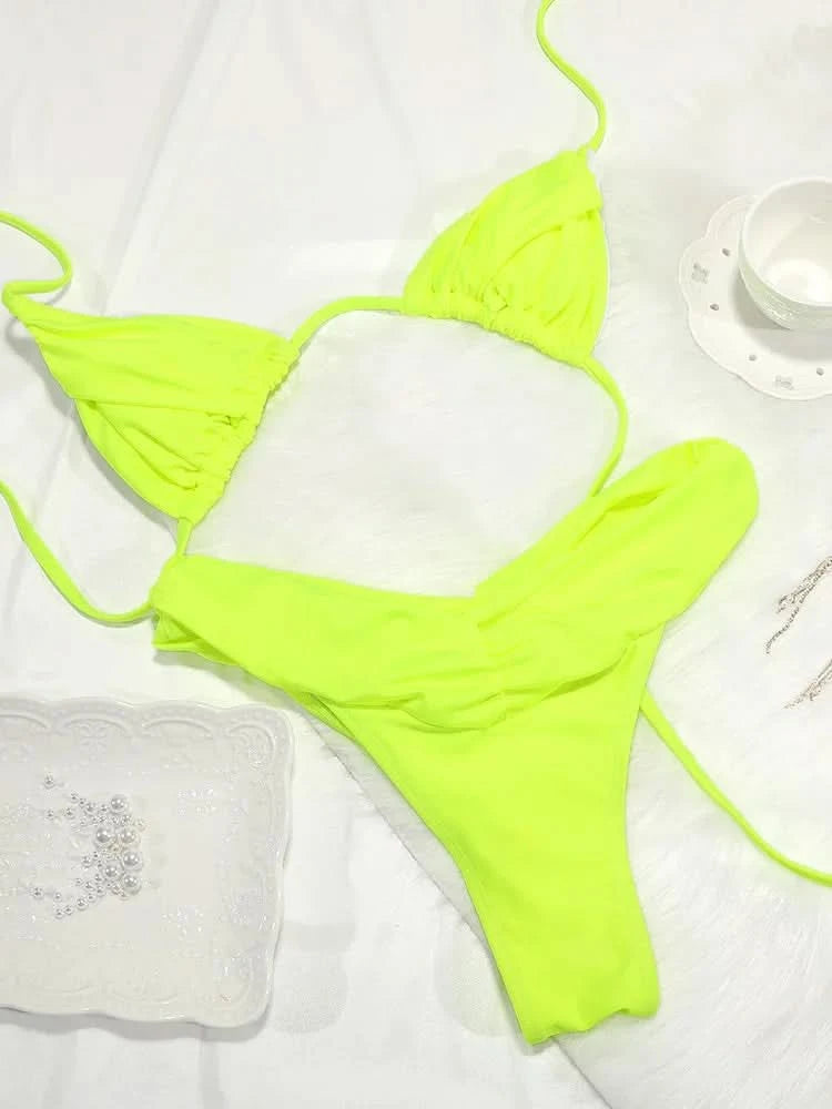 Summer 2025 Bikini Luxury Swimwear Women Biquini Folds Bikini Set Bathing Suit Women Swimsuit High Grade Champagne Bikinis Beach - M & M Global
