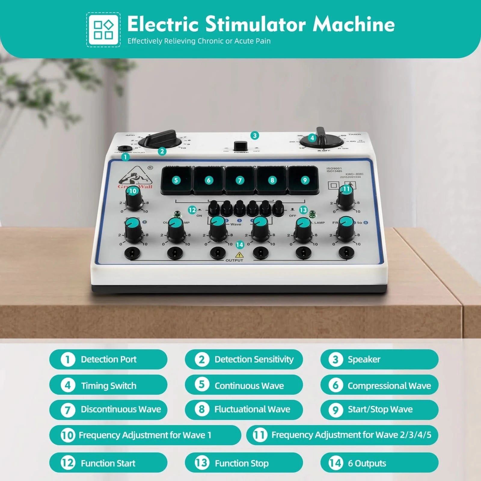 Electric Acupuncture Stimulator Machine, 110V Electric Impulse Acupuncture Treatment, 100-240V 6 Output Patch Massager - M & M Global