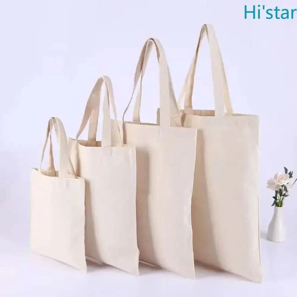 5 Pieces Set Blank Canvas Shopping Bags Reusable Foldable Casual Daily Shoulder Tote Handbag For Personalized Logo & Name Custom - M & M Global