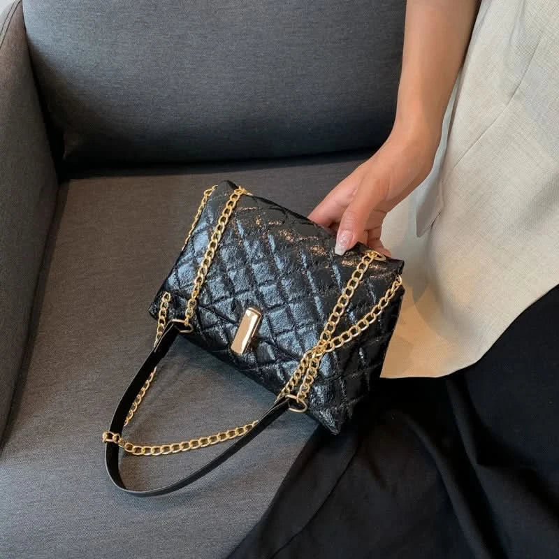 Luxury Laser Design Chevron Quilted Shoulder Bag  Women's High Quality Embroidered Thread PU Leather Crossbody Messenger Bag - M & M Global