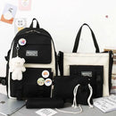 5PCS Kit Backpack Female Fashion Lady High Capacity Waterproof College Trendy Girls Laptop School Bags Cute Girl Travel Book Bag - M & M Global