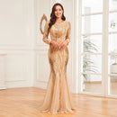 Elegant Long Sleeves Sequin Tulle Evening Dresses 2025 Women Luxury Mermaid Formal Bridesmaid Party Maxi Prom Dress
