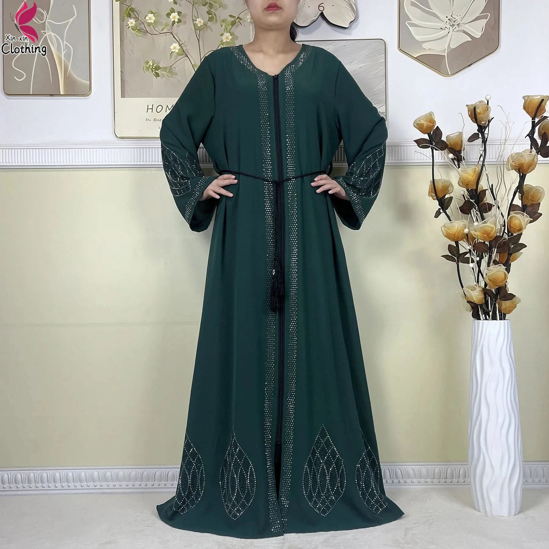 New Muslim Abayas For Women Long Sleeved Dress Dubai Lady Elegant Long Dress Islam Clothing African Abaya Loose Robe With Turban - M & M Global