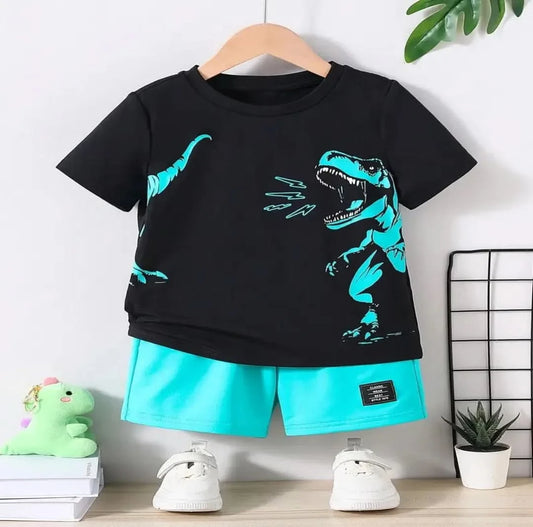 2025 summer new 2-piece children's cartoon short sleeved shorts, cute children's clothing, sportswear, comfortable, soft, breath - M & M Global