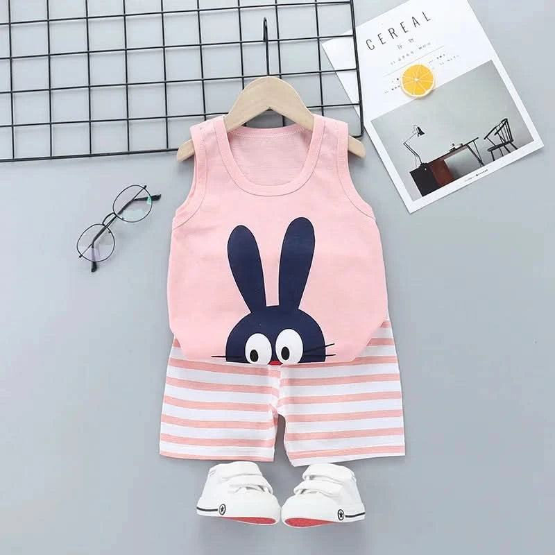 Summer Cute Cartoon 2PCS Kids Baby Boys Girls Cartoon Vest Top Shorts Pants Set Clothes Children Pajamas Girls Clothing Sets - M & M Global