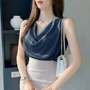 ZANZEA Fashion Cowl Neck Sleeveless Tank Tops Women Korean Style Elegant Satin Silk Solid Color Tanks Office Lady Sexy Camisole