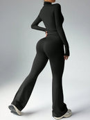 BWQ Women's Solid Color Long Sleeve & Long Pants Slim Fit Activewear Set