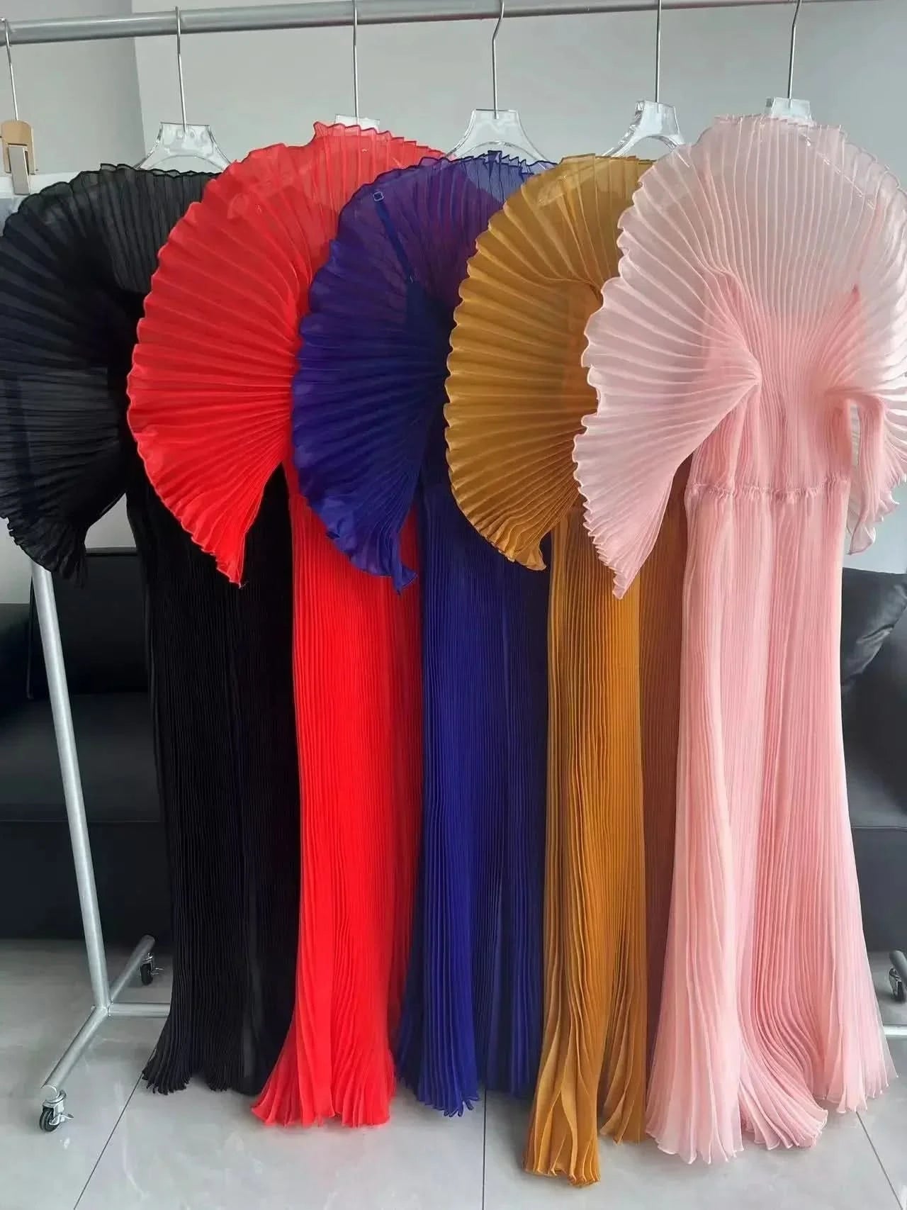 YUDX Pleated 2024 Fall New Handmade Pleated Women's Dresses Loose Plus Size Women's High Smocked Dress Long Dress - M & M Global