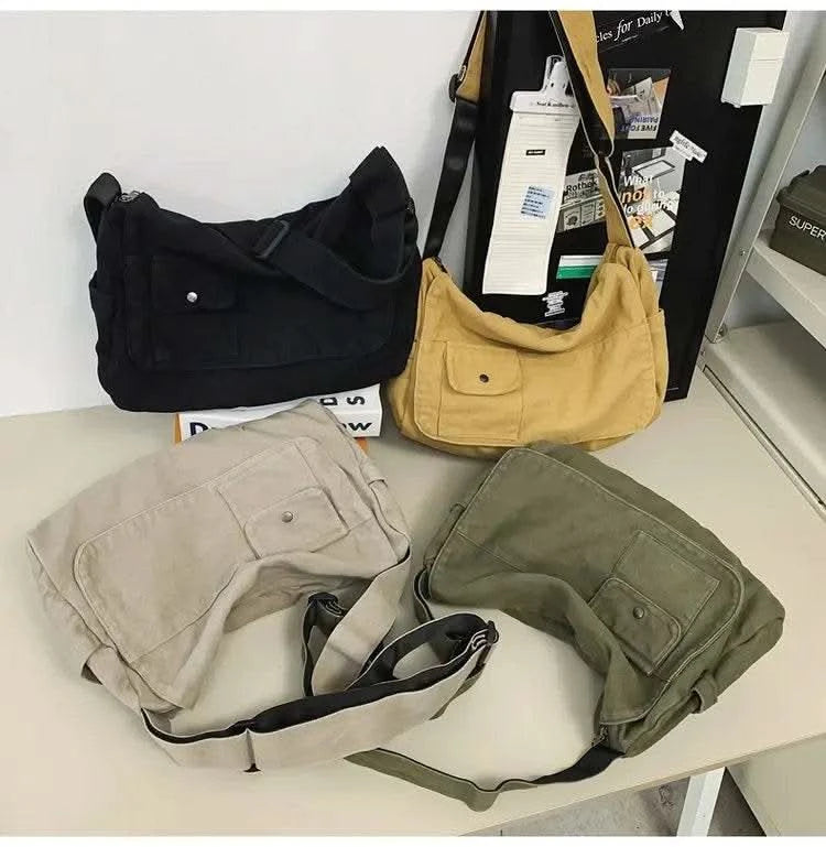 Casual Canvas Messenger Bag Versatile Flip Large Capacity Shoulder Book Bag For Student Adjustable Crossbody Bag For Men Women - M & M Global