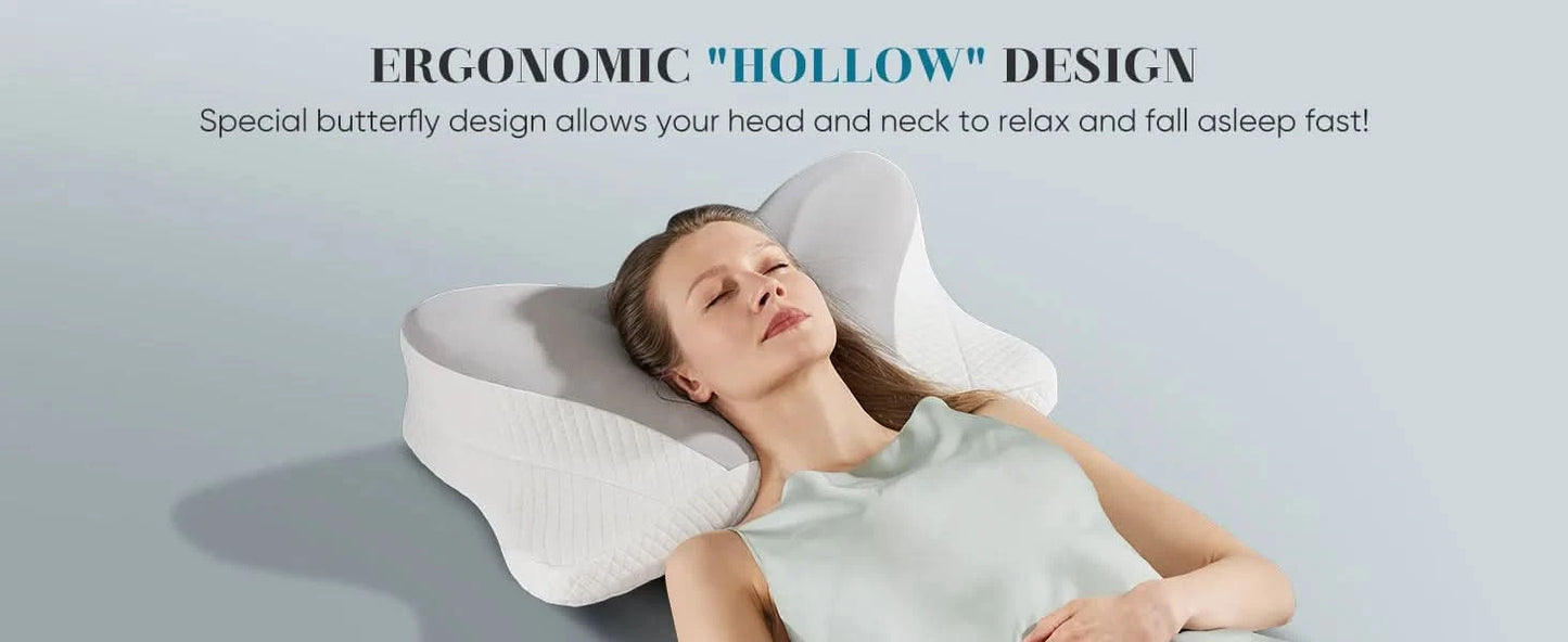 JHK Ergonomic Cervical Contour Neck Pillows For Neck Pain Relief Memory Foam Bed Pillow Neck Pillow with Cooling Pillowcase