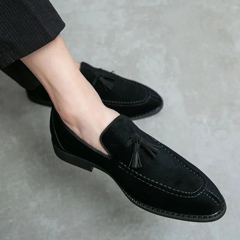 Men's Loafers Brand Suede Leather Shoes Vintage Slip-on Classic Casual Men Driving Shoes Wedding Male Dress Shoes Tassel pointed - M & M Global
