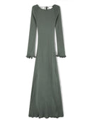 Women's Autumn Winter Knitted Bodycon Dress Long Sleeve Tie Backless Round Neck Solid Color Ruffle Trim Long Dress Beachwear - M & M Global