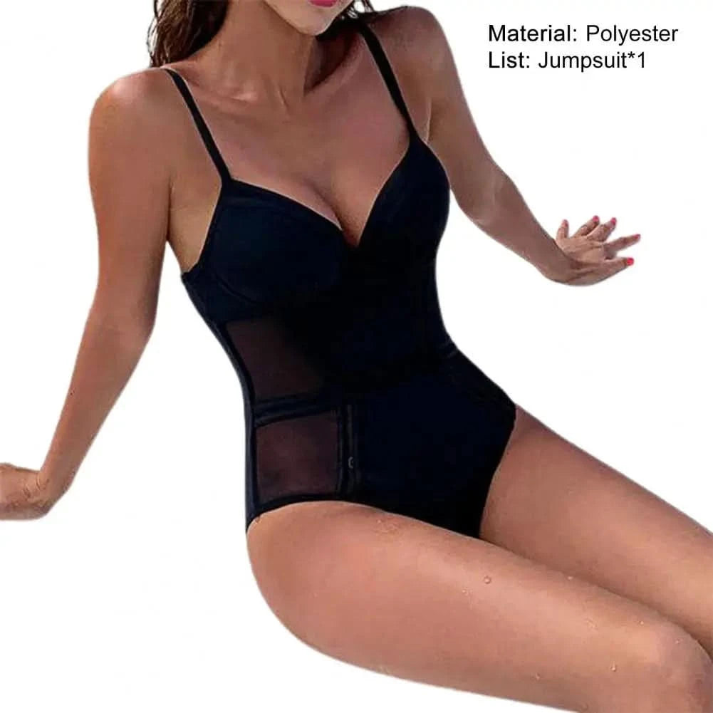 Summer Women Bikini Set Backless Tie Belt Hollow Sling One-Piece Swimwear Slim Fit Sleeveless Padded Bathing Suit For Party - M & M Global