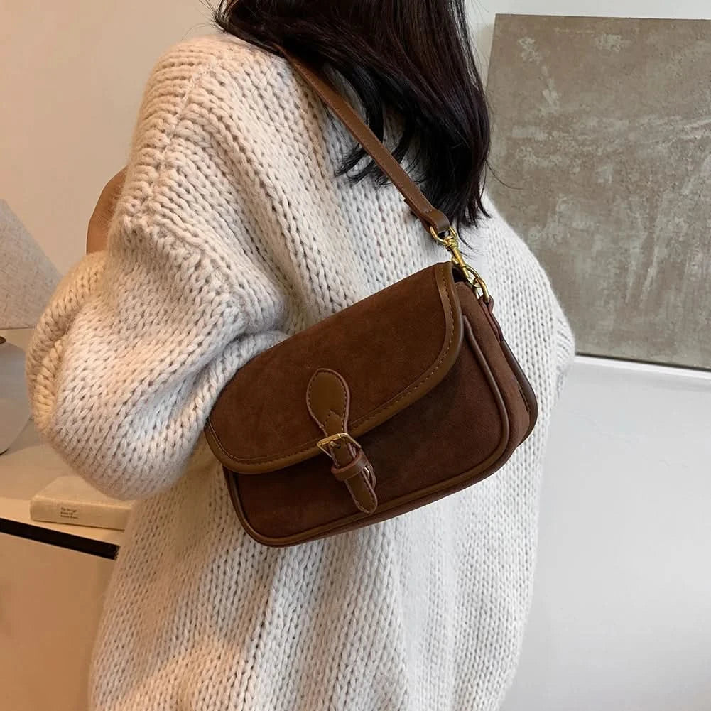 Korean Fashion New Small Square Bag Shoulder Bags Brown Niche Retro Suede Surface Leisure Versatile Trend Lady Crossbody Bags - M & M Global