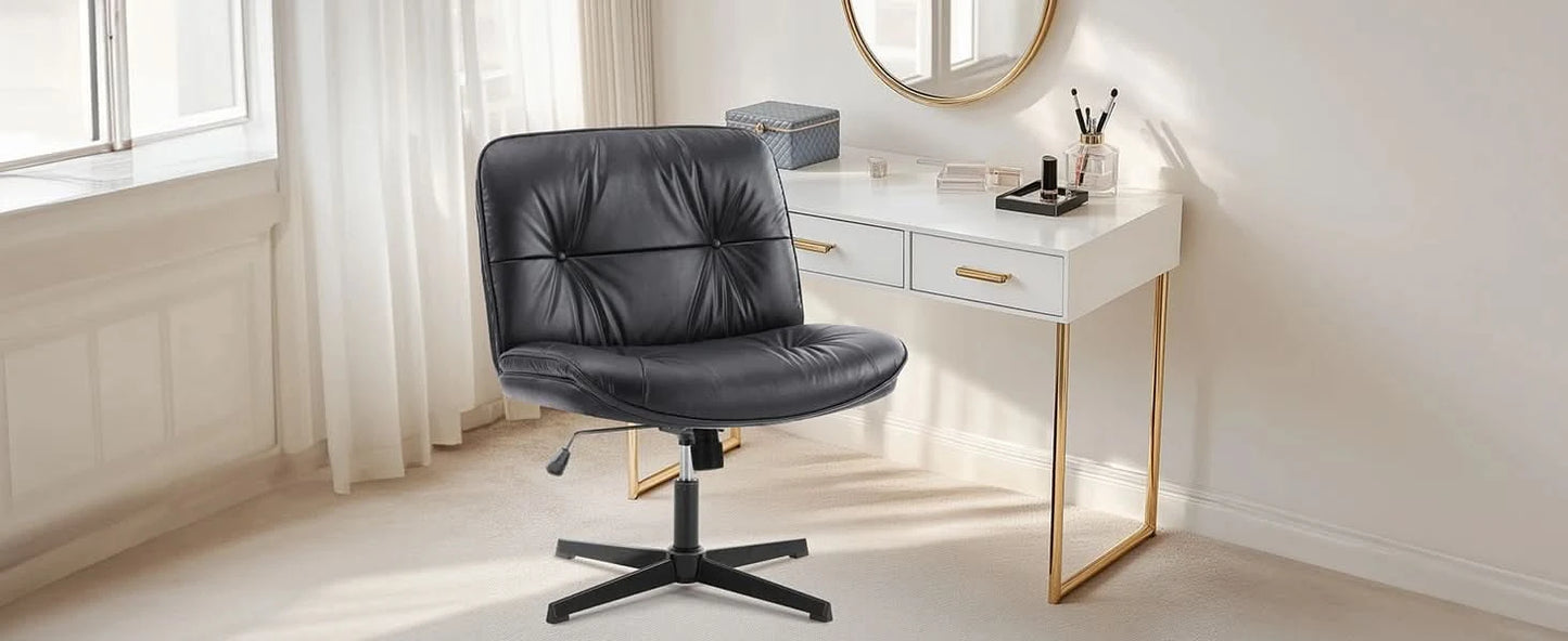 JHK PU Leather Cross Legged Office Chair Armless Desk Chair with Dual-Purpose Base Adjustable Swivel Fabric Task Vanity Home
