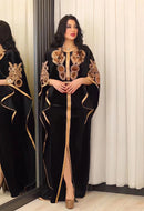Ramadan Luxury Muslim Fashion Bat Sleeve Moroccan Turkiye Dubai Dress Middle East Arab Dress Sequins Golden Velvet Long Dress - M & M Global