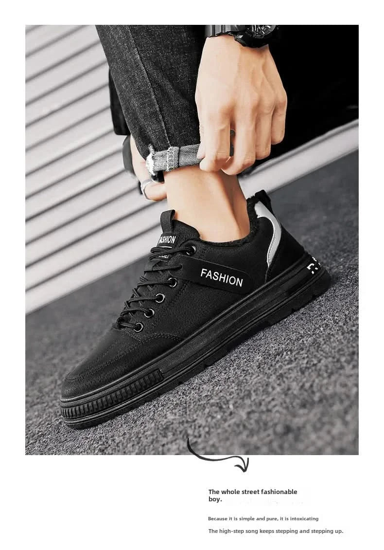 Winterfleece-lined Men's Shoes New Style Workwear Shoes Anti-slip Sport Casual Board Men's Korean Version Durable Labor-saving - M & M Global