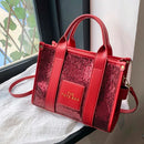 New The Tote Bag Letter Printed Sequins Top-Handle Bag Women Leather Handbag Luxury Designer Glitter Shoulder Crossbody Bag - M & M Global