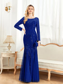Elegant Long Sleeves Sequin Tulle Evening Dresses 2025 Women Luxury Mermaid Formal Bridesmaid Party Maxi Prom Dress