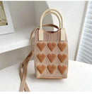 Korean Fashion Heart Knitted Mini Square Handbag for Women Small Mobile Phone Shoulder Bags Girls Cute Outdoor Crossbody Bags - M & M Global