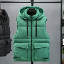 Men's Hooded Vest Winter Zipper Warm Stand Collar Waistcoat Men Cotton Padded Sleeveless Jackets with Big Pockets 2025