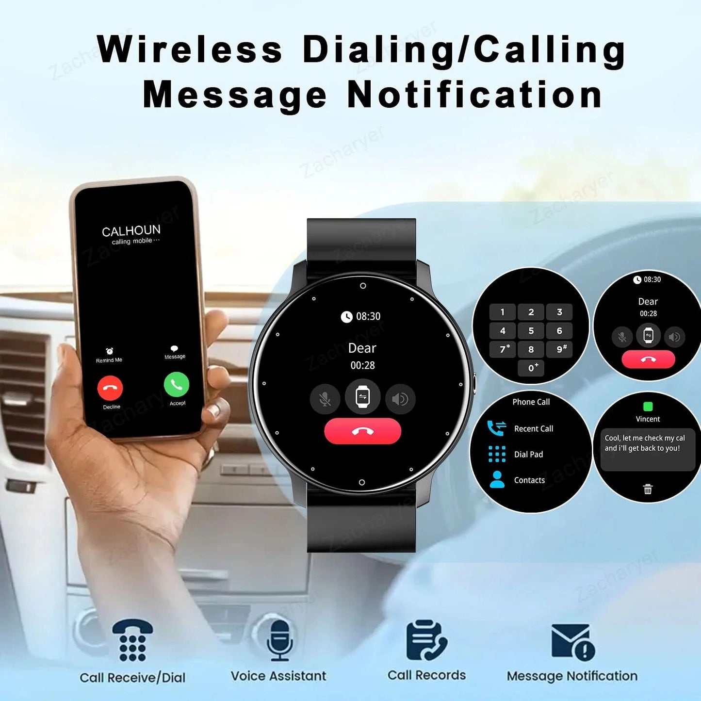 Smart watch with full touch screen, call, message reminder and other functions, compatible with iPhone/Android phones