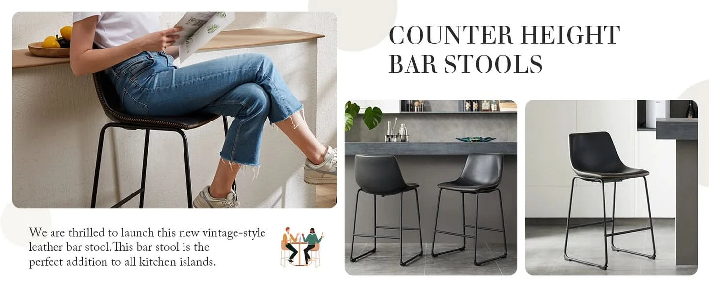 JHK Pu Leather Bar Stools Set of 2 Counter Height High Kitchen Dining Chairs Comfortable Sponge Cushion Island Modern Stool
