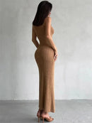 Tossy Sleeveless Knitwear Turtleneck Long Dress Female Slim Elegant Fashion Autumn 2023 Ribbed Knit Dress For Women Maxi Dress - M & M Global