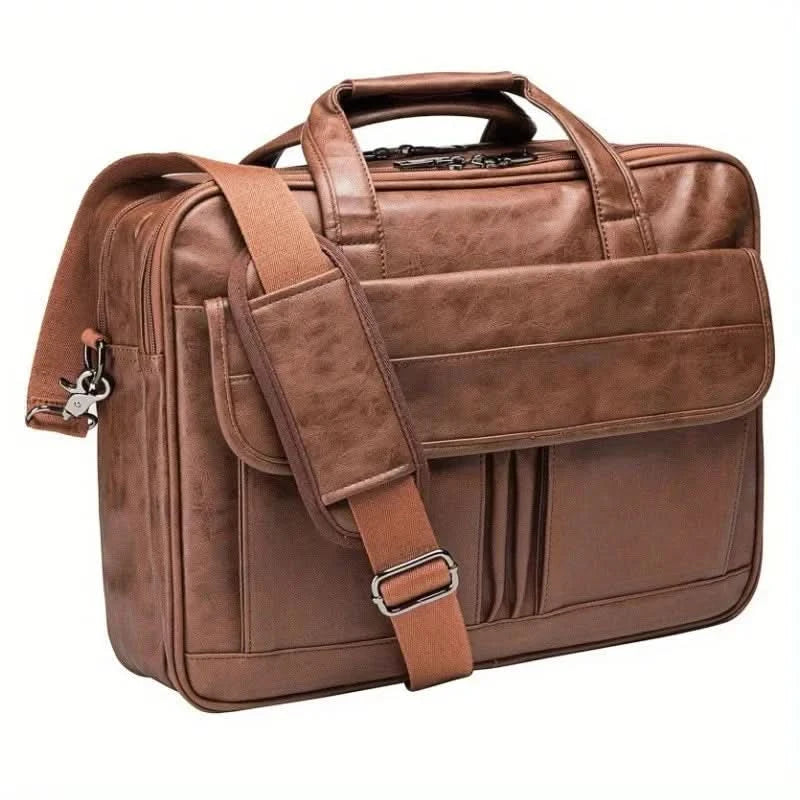 Vintage Messenger Bag for Men 17 Inch Laptop Briefcase Multi Pocket Faux Leather Shoulder Bag Business Crossbody Bag Travel - M & M Global