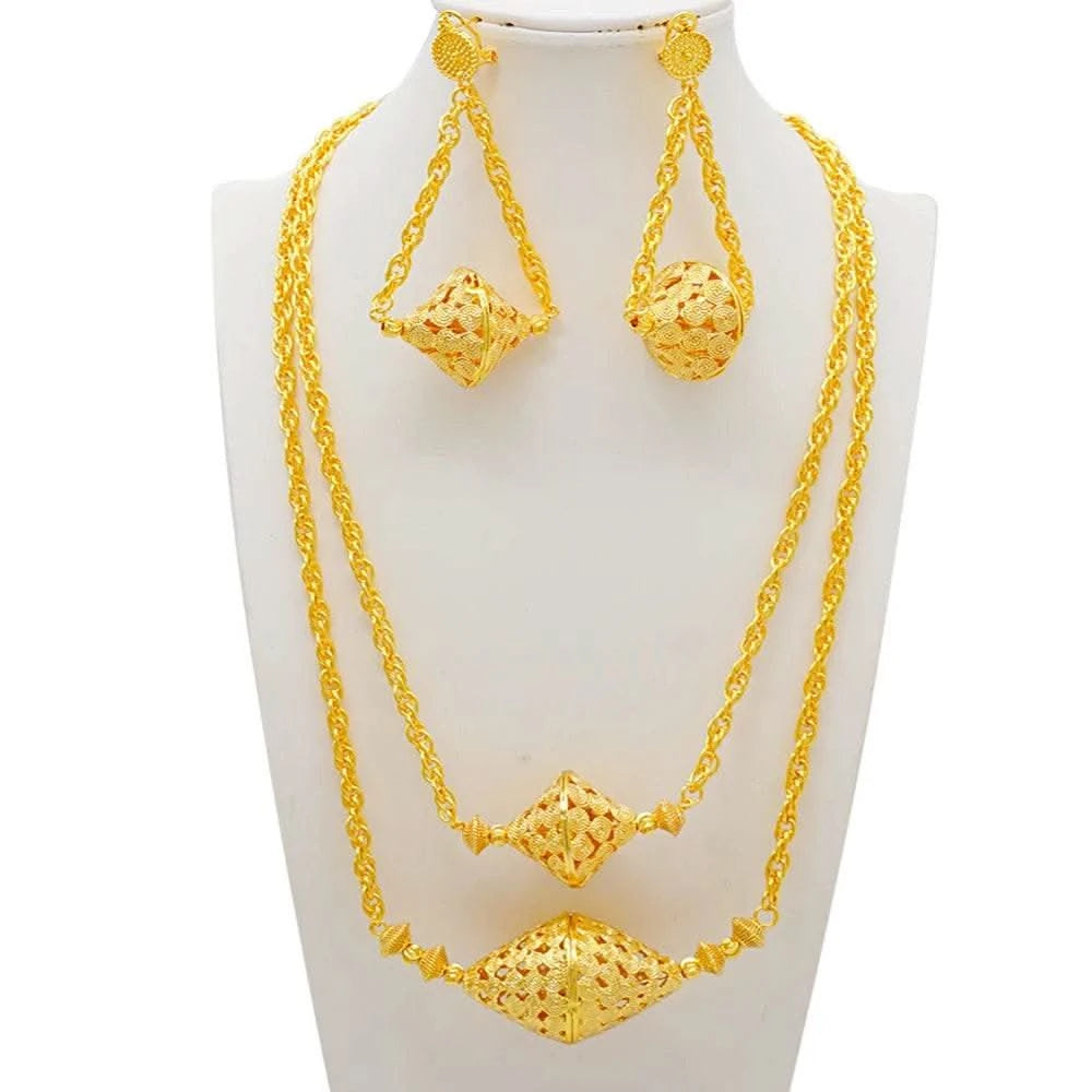 Dubai Jewelry Set Elegant Necklace Earrings Wedding Party Bridal Women's 2024 Gold Color Jewelry Set Luxury - M & M Global