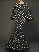 Polk Dot Print Long Dress for Women Flare Sleeve Ruffle Elegant Trumpet Dress Slim Round Neck Vintage Autumn Female Dresses 2024 - M & M Global