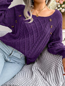 Women Casual Square Collar Buttons Long Sleeve Knitted Pullover Sweaters for Autumn Winter 2026