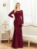 Elegant Long Sleeves Sequin Tulle Evening Dresses 2025 Women Luxury Mermaid Formal Bridesmaid Party Maxi Prom Dress