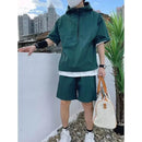 Summer Cargo Style Set Men's Casual Hooded Solid Short Sleeve T-shirt Shorts Loose Fashion High Quality Handsome Sweatshirt Suit